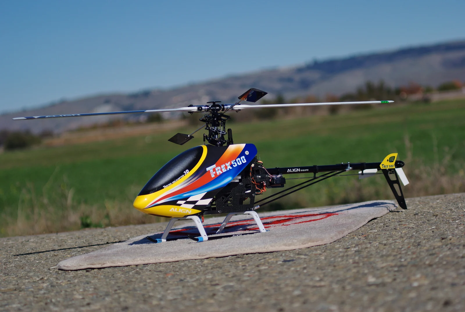 An Align T-Rex 500 radio-controlled helicopter, photographed in 2009